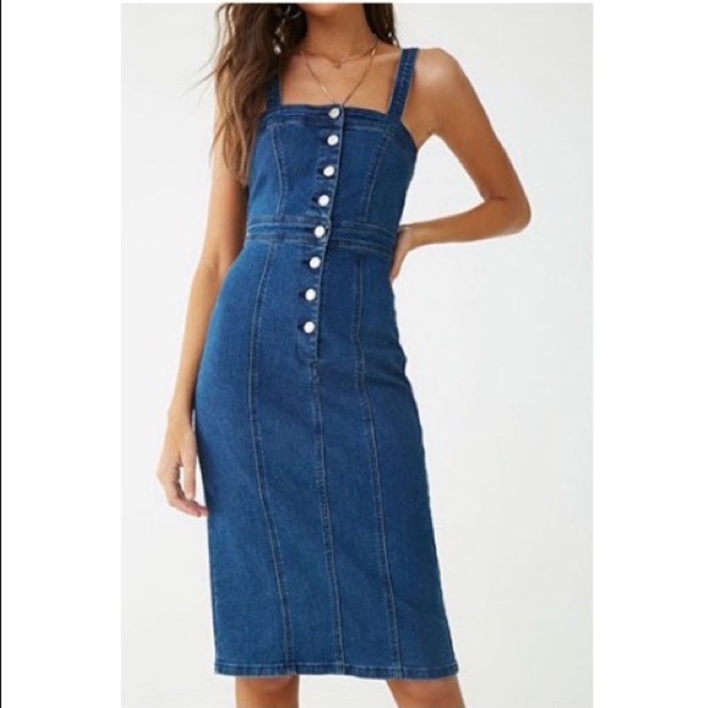Button-front denim dress